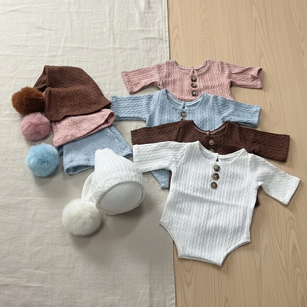 Baby Clothing Newborn - 新生児写真撮影小道具ロンパースロングテールハットセットソフトニットベビージャンプスーツ衣装幼児写真撮影肌に優しいコスチューム