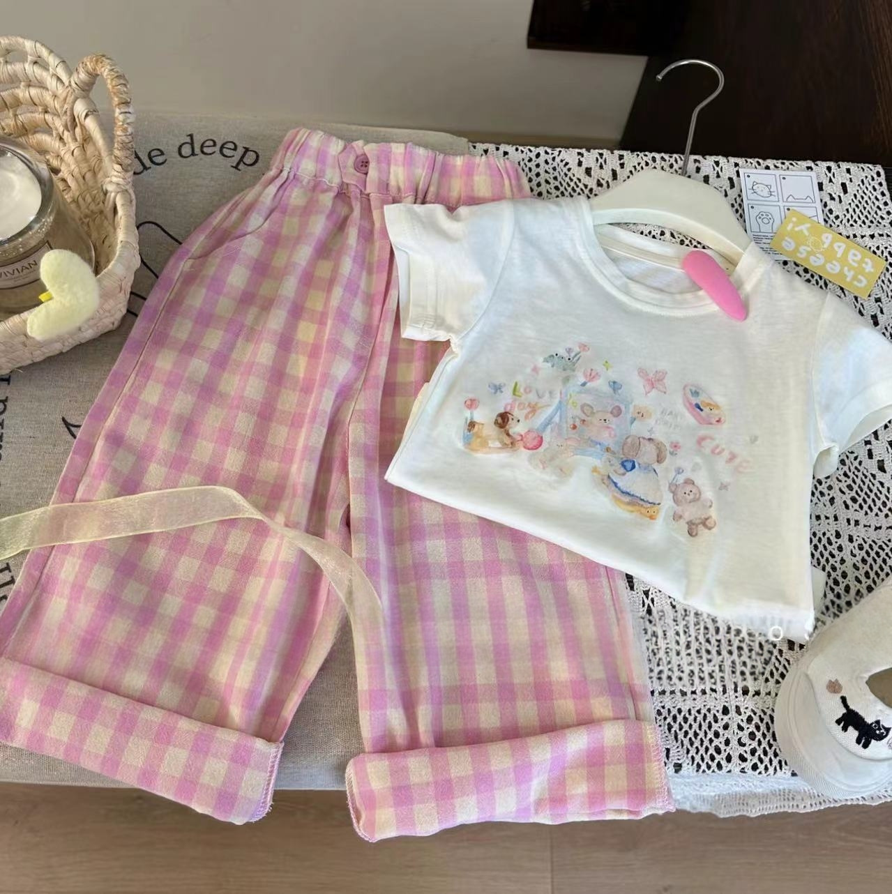 Baby Girl Clothing Zara - 子供用動物プリント衣類セット,半袖トップス,ワイドレッグパンツ,ブティック服,2〜6歳