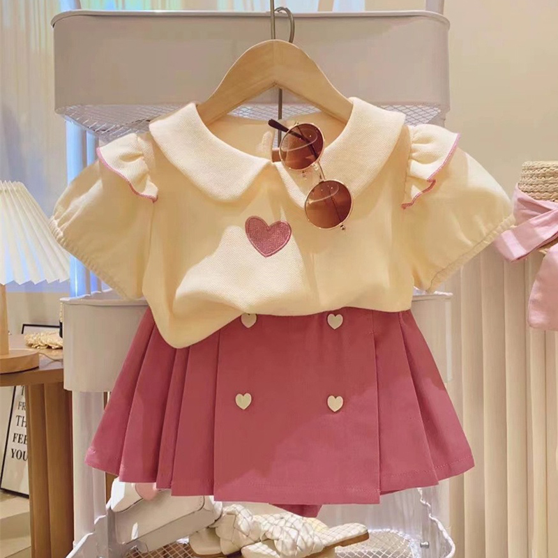 Baby Girl Clothing Zara - 夏の新しい女の赤ちゃんファッション服セット刺繍ハート柄 Tシャツ + ショートパンツ 2 個スーツ