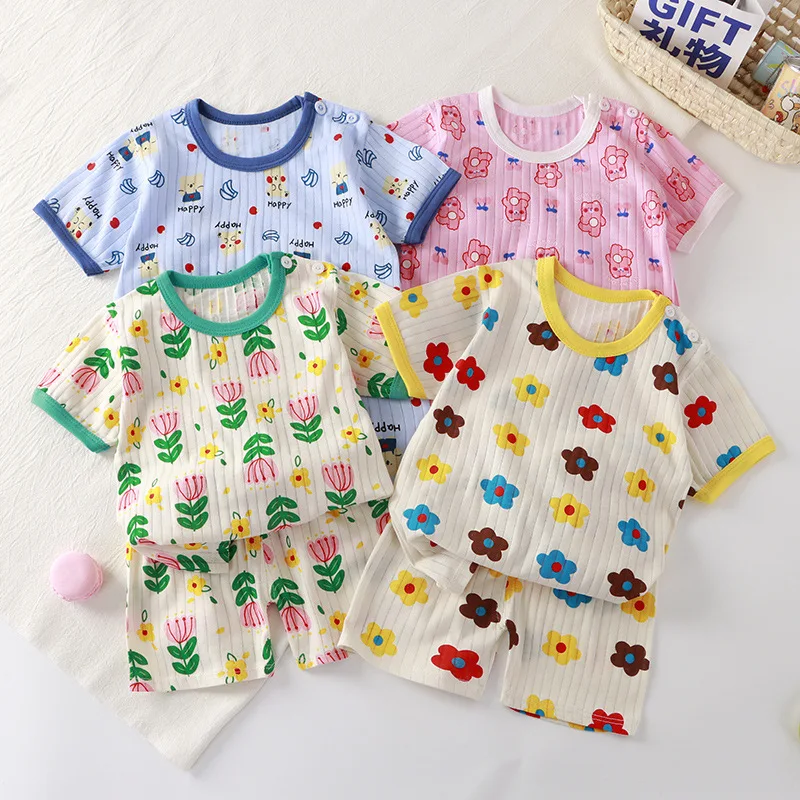 Baby Girl Clothing Zara - ニューキッズボーイズガールズ夏服セット子供かわいい漫画プリント半袖 Tシャツトップスとショートパンツ幼児ベビーパジャマ