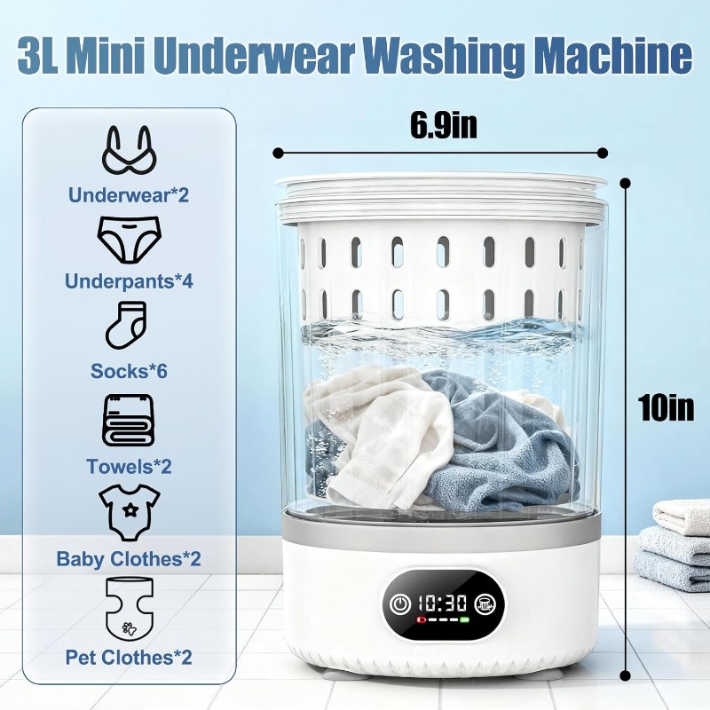 3Lミニ洗濯機、3in1ポータブル洗濯＆脱水機、排水機能付き - Baby Clothing Washing Machine のレビューと価格