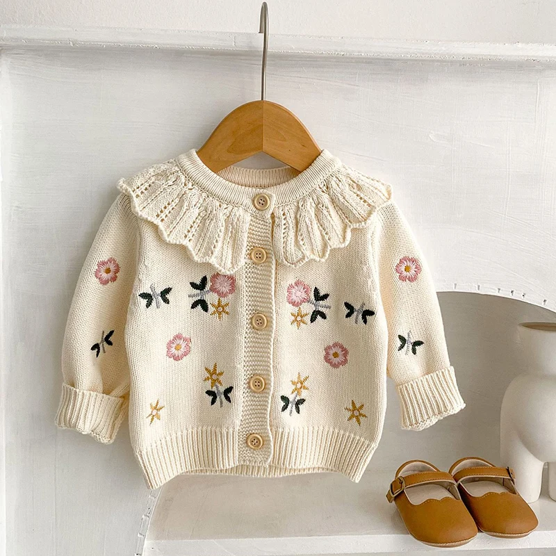 秋のカーディガン多用途ガールベビー子供花刺繍蓮の葉の襟ニット - Baby Girl Clothing Zara のレビューと価格