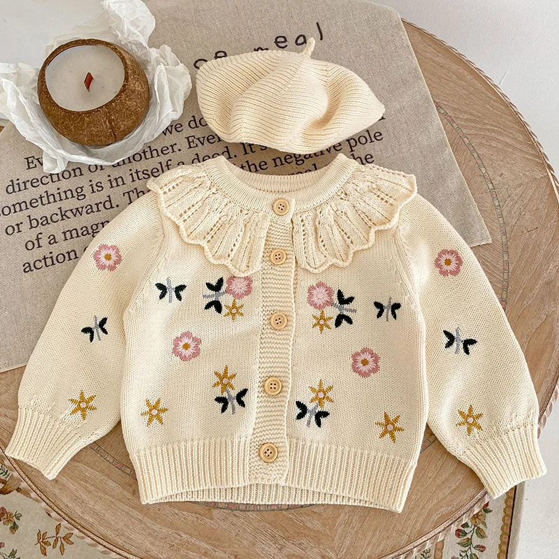 秋のカーディガン多用途ガールベビー子供花刺繍蓮の葉の襟ニット - Baby Girl Clothing Zara のレビューと価格